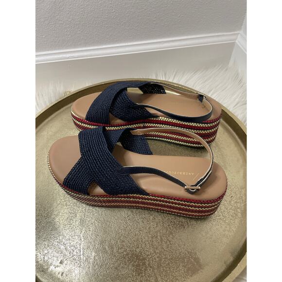 ANTHROPOLOGIE Red, Cream, and Blue Raffia Platform Sandals Size 10 - Picture 2 of 10